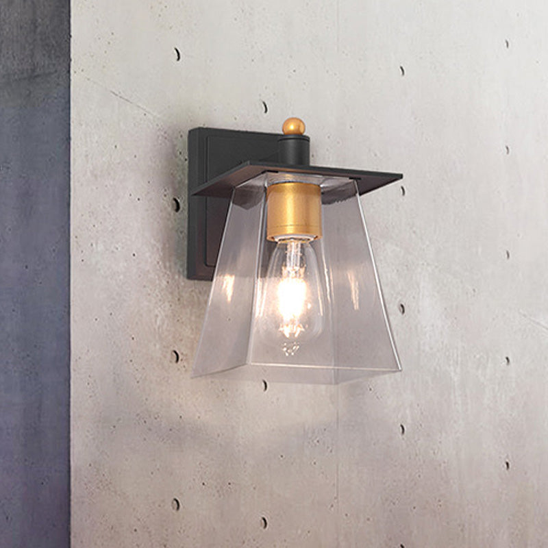 Sikunuo | Clear Glass Black Wall Lamp Lighting Cylinder/Half Circle/Rectangle 1-Light Industrial Light Fixture, 6"/8" Wide