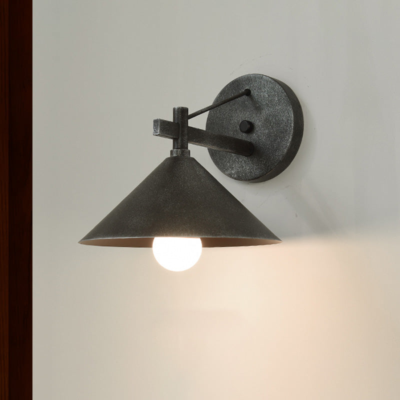 Sikunuo | 1 Metal Wall Lamp Light Industrial Aged Silver/Bronze Cone Dining Room Lighting Fixture