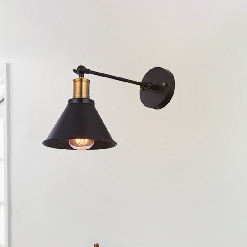 Sikunuo | Black 1 Light Wall Lamp Lighting Industrial Metal Cone Light Fixture for Bedroom
