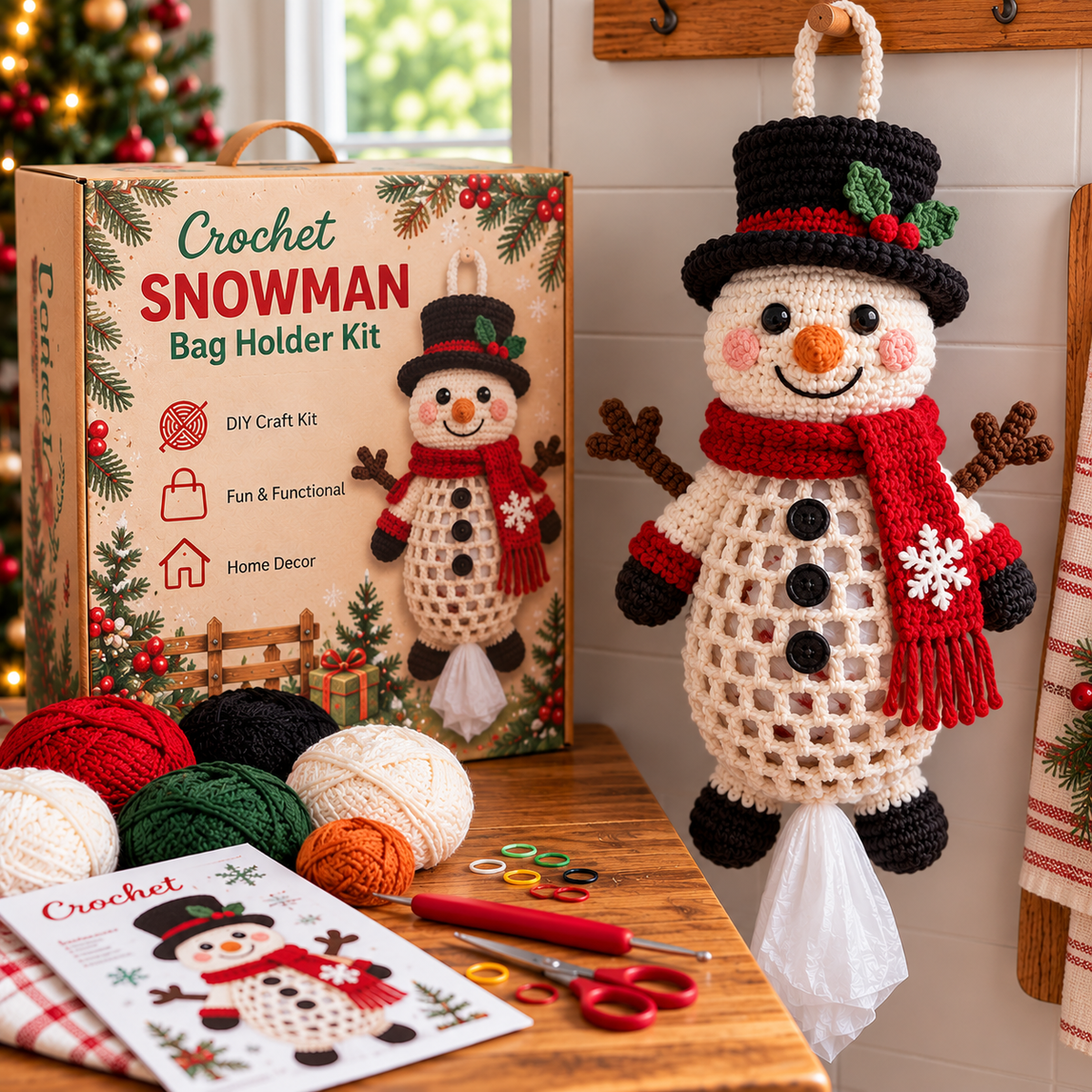 Christmas Gingerbread Man Crochet Bag Holder Kit