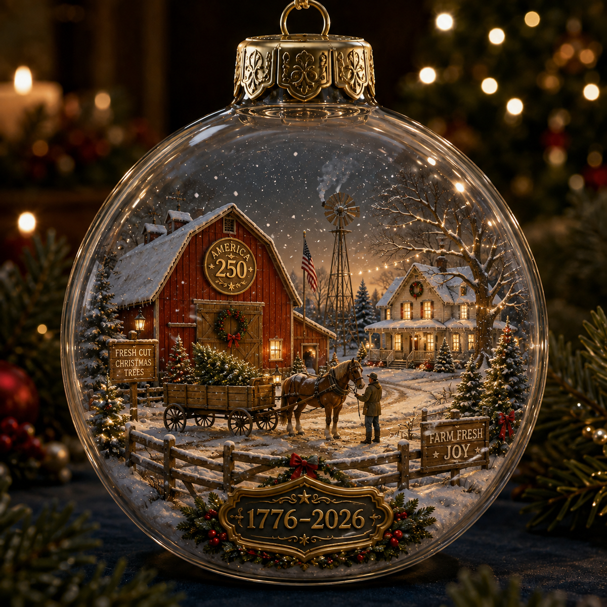 America 250th Anniversary Light-Up Christmas Globe Ornament