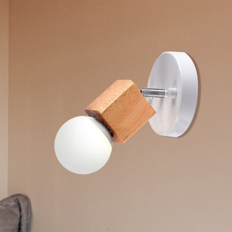 Sikunuo | Black/White 1 Head Wall Lamp Sconces Industrial Style Wooden Square Wall Mount Light with Circular Wall Plate