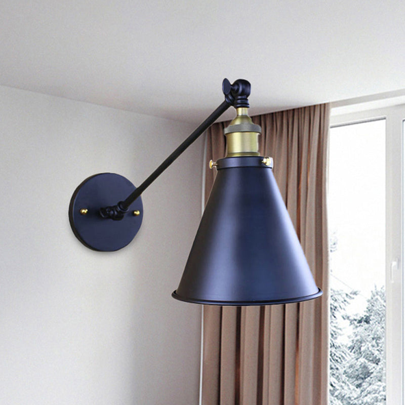 Sikunuo | Black Finish Cone-Shaped Wall Lamp Retro Stylish Metal 1 Head Corridor Wall Lighting, 2 Packs