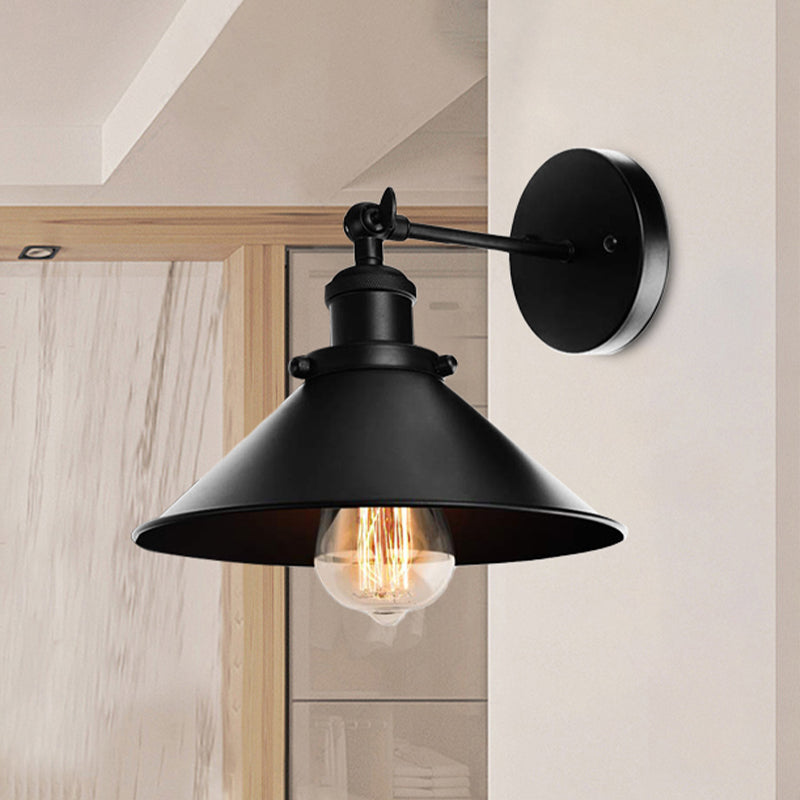 Sikunuo | Metallic Cone Wall Lamp Light Loft Style 1 Light Living Room Adjustable Wall Mount Light in Black, 2 Pack