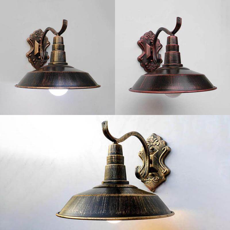 Sikunuo | 1 Bulb Barn Wall Light Country House Style Copper/Rust Wrought Iron Wall Lamp for Corridor
