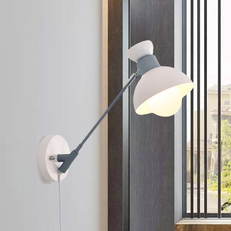 Sikunuo | 5.5"/6"/7" W Armed Wall Sconce Minimalism Metal 1 Main Wall Mount Lighting in Gray for Living Room