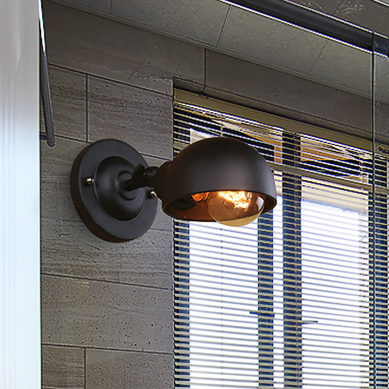 Sikunuo | 1 head wall-mounted light loft style dome shade metal adjustable wall lamp in black for bedroom