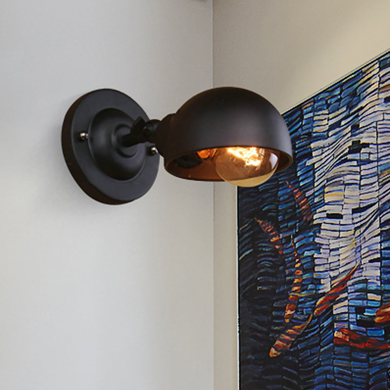 Sikunuo | 1 head wall-mounted light loft style dome shade metal adjustable wall lamp in black for bedroom