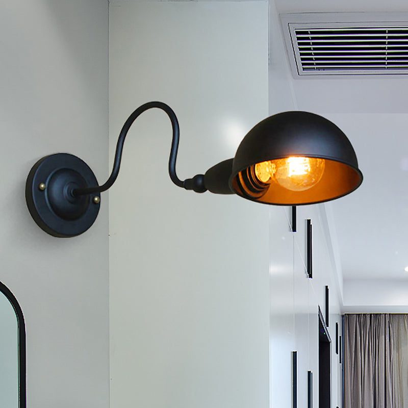 Sikunuo | 1 head wall-mounted light loft style dome shade metal adjustable wall lamp in black for bedroom