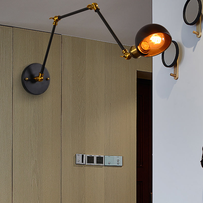 Sikunuo | 1 head wall-mounted light loft style dome shade metal adjustable wall lamp in black for bedroom