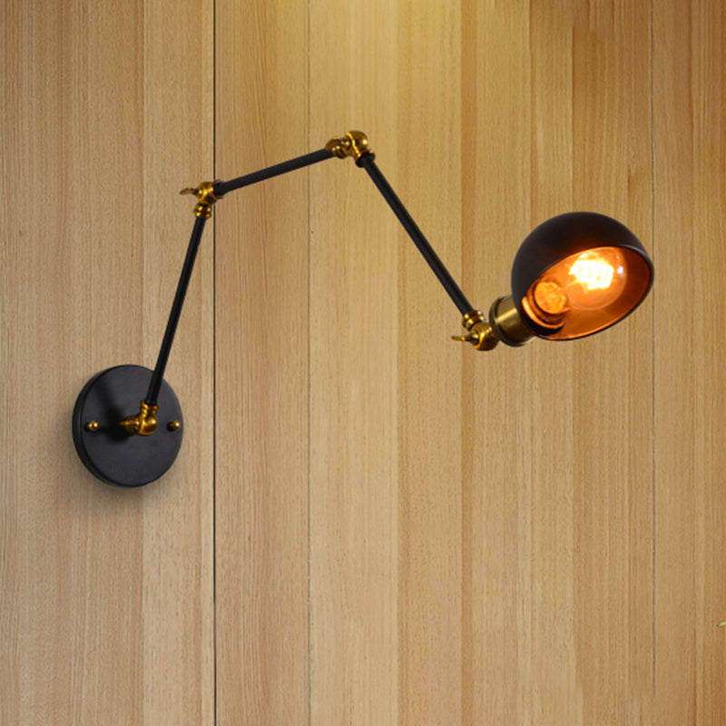 Sikunuo | 1 head wall-mounted light loft style dome shade metal adjustable wall lamp in black for bedroom