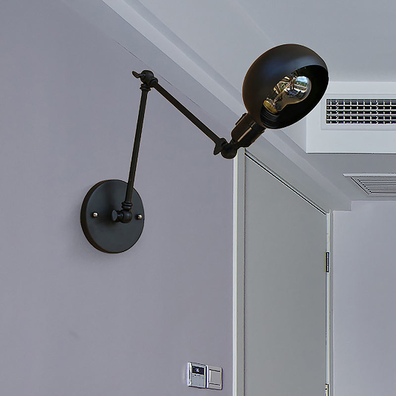 Sikunuo | 1 head wall-mounted light loft style dome shade metal adjustable wall lamp in black for bedroom