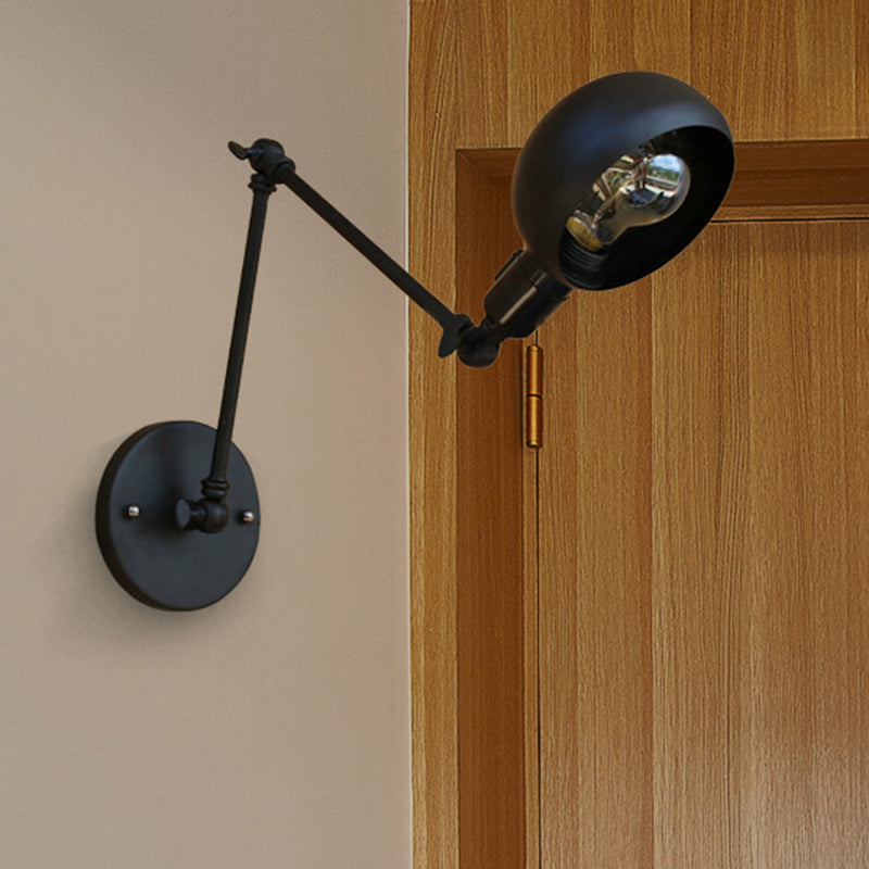 Sikunuo | 1 head wall-mounted light loft style dome shade metal adjustable wall lamp in black for bedroom