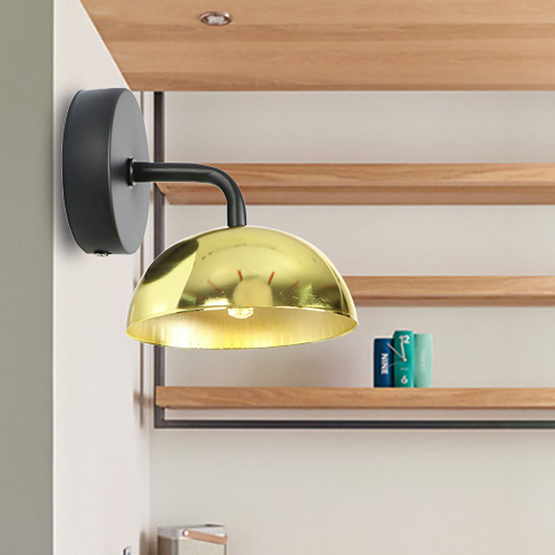 Sikunuo | 1 Light Wall Lamp Industrial Dome Shade Metal Down Wall Light with Curved Arm in Black/Bronze for Bedroom