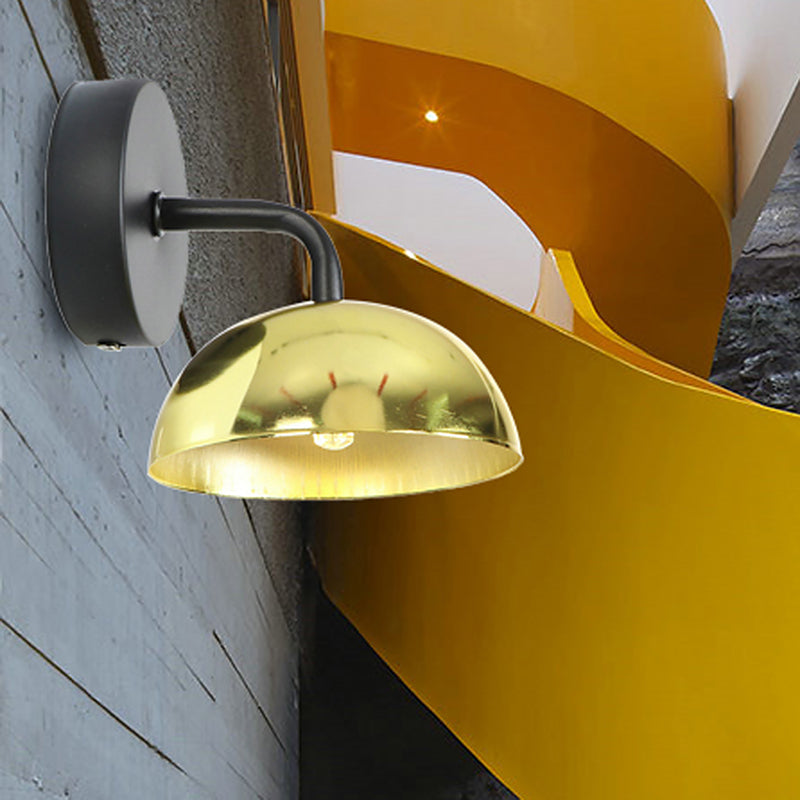 Sikunuo | 1 Light Wall Lamp Industrial Dome Shade Metal Down Wall Light with Curved Arm in Black/Bronze for Bedroom