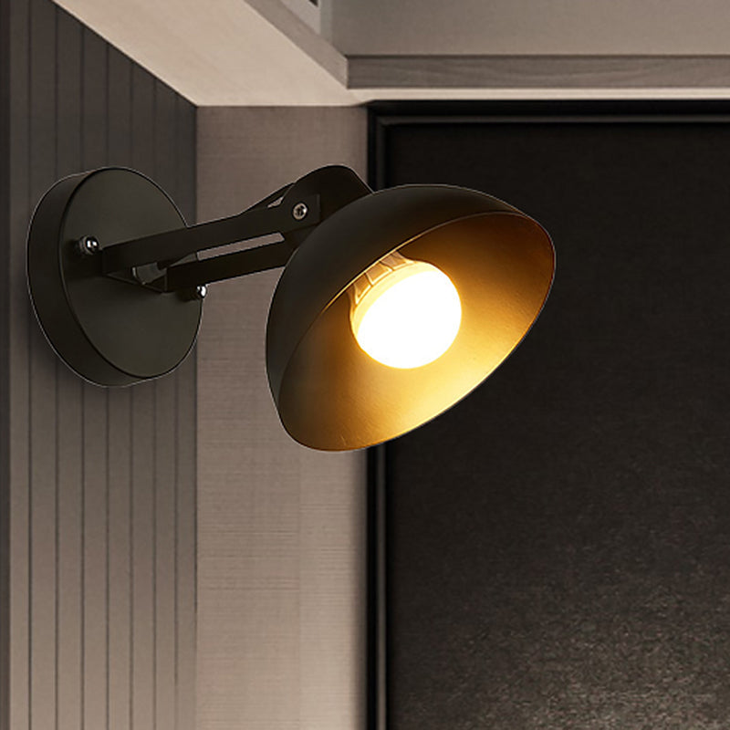 Sikunuo | 1 Head Wall Light Fixture with Dome Shade Metal Industrial Style Indoor Wall Lamp in Black