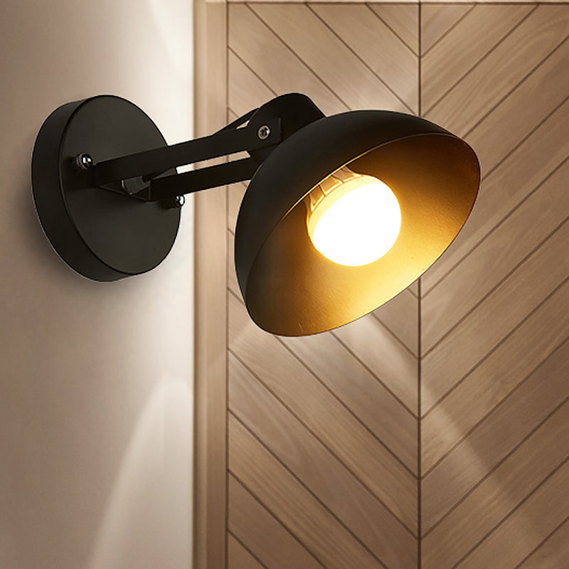Sikunuo | 1 Head Wall Light Fixture with Dome Shade Metal Industrial Style Indoor Wall Lamp in Black
