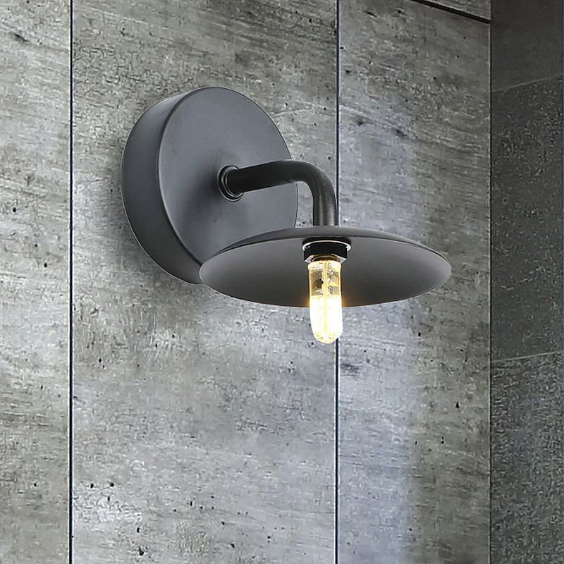 Sikunuo | Flat Shade Metal Wall Lighting Fixture Industrial Vintage 1 Light Bedroom Wall Sconce in Black