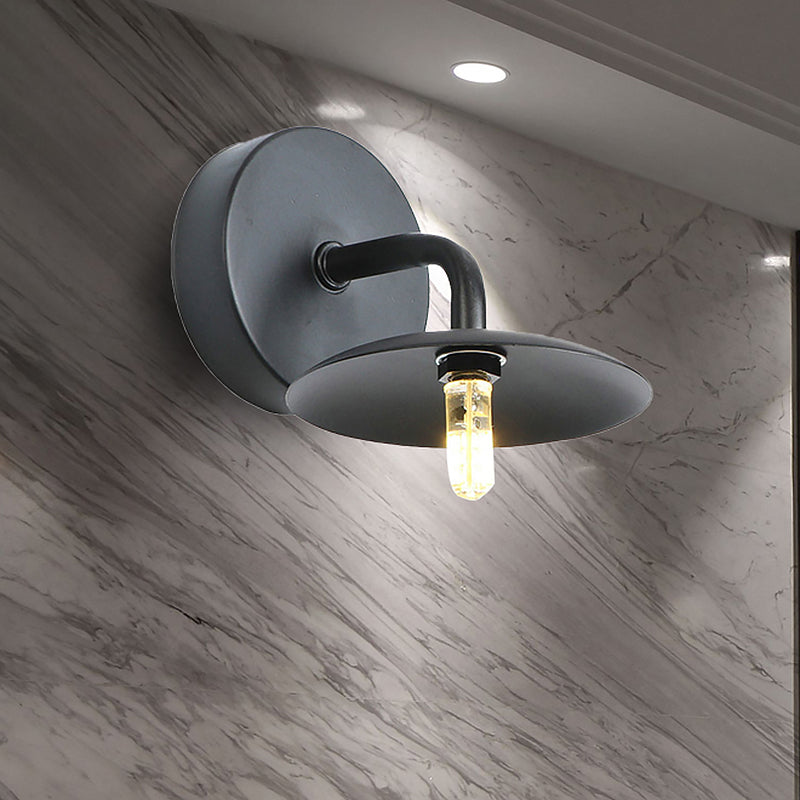 Sikunuo | Flat Shade Metal Wall Lighting Fixture Industrial Vintage 1 Light Bedroom Wall Sconce in Black