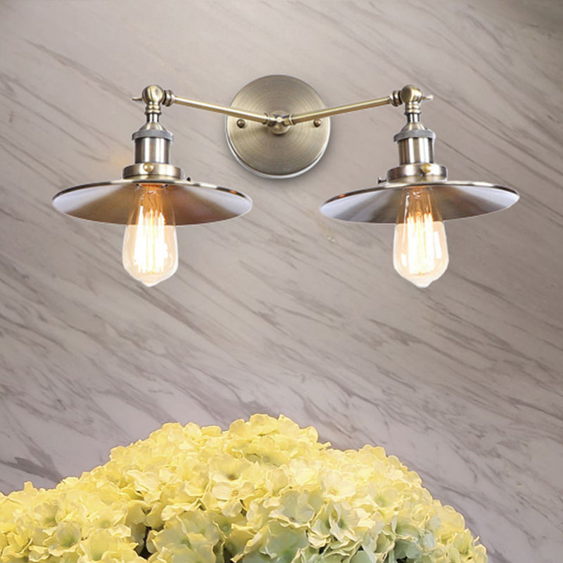 Sikunuo | 2 Lamps Flat Shade Wall Lighting Industrial Style Brass/Rust Metal Wall Mounted Light for Hallway