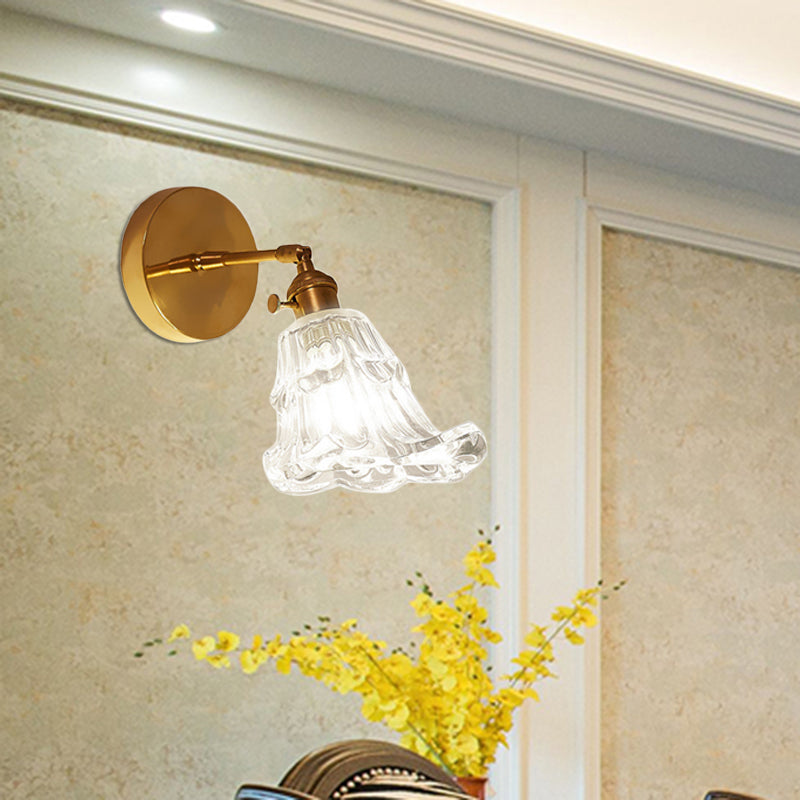 Sikunuo | Clear Textured Glass Brass Wall Light Art Deco 1-Light Industrial Wall Sconce