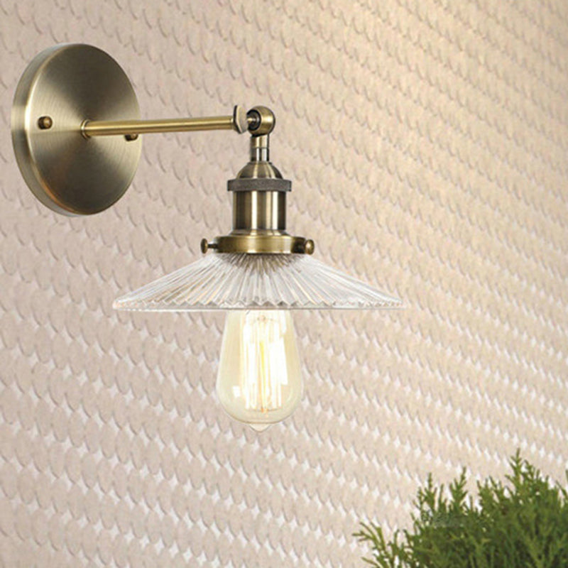 Sikunuo | A wall lamp with a conical shade made of clear prismatic glass Industrial dining room wall light lighting fixture