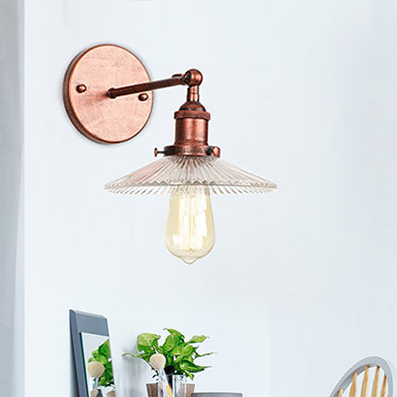 Sikunuo | 1 Light Wavy Wall Lamp Fixture Rustic Style Copper Ribbed Glass Wall Light for Dining Table