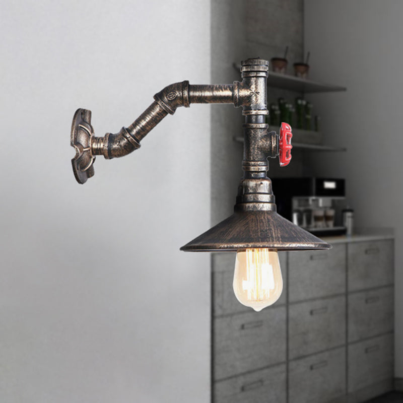 Sikunuo | 1 bulb conical wall mount light rustic style antique bronze metal wall lighting with piping