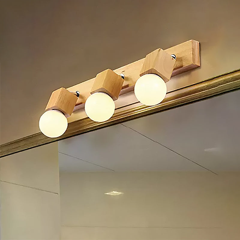 Sikunuo | 3 Lights Rotatable Wall Lamp Fixture with Open Bulb Wood Modernism Bedroom Vanity Light
