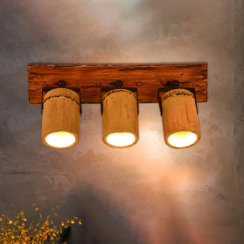 Sikunuo | Wooden Cylinder Wall Lamp Rustic Stylish Wall Light in Beige for Bistro Restaurant