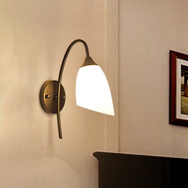 Sikunuo | 1 Bulb Angle Shade Wall Mounted Light Fixture Modern Black/Gold Milk Glass Lighting for Bedroom