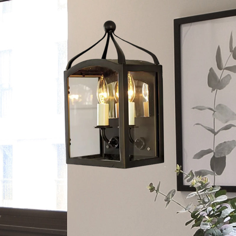 Sikunuo | Old Brass Candle Wall Lamp with Metal Cage Shade 2 Lights Vintage Wall Light for Hallway