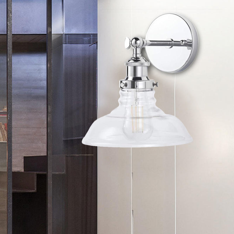 Sikunuo | Clear Glass Chrome/Nickel Wall Light Barn 1-Bulb Industrial Wall Lamp for the Kitchen