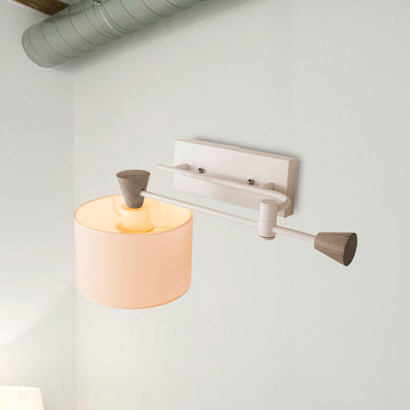 Sikunuo | Fabric Drum Shade Wall Mounted Light Industrial Loft 1 Light Bedroom Adjustable Wall Lighting in White