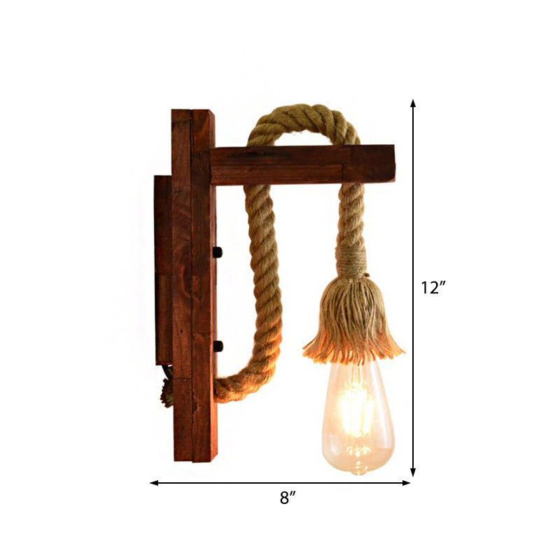 Sikunuo | Rope Exposed Bulb Sconce Lighting Coastal 1 Light Living Room Wall Lamp in Red/Brown/Wood