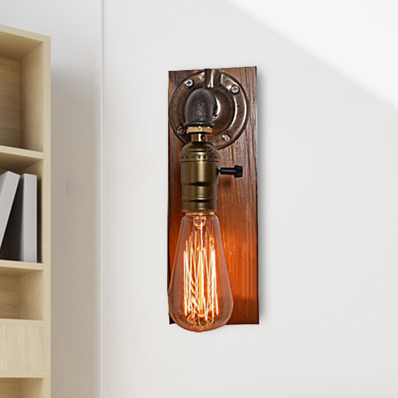 Sikunuo | Open Bulb Living Room Wall Lamp Vintage Metal 1 Light Aged Brass Wall Light Lighting with Rectangular Backplate