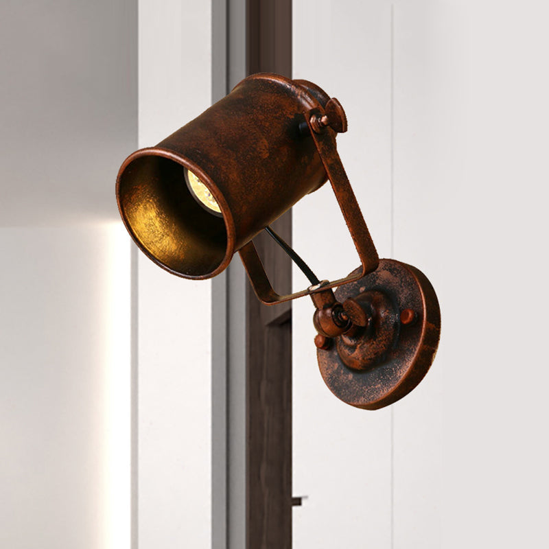 Sikunuo | Cylinder Metallic Wall Light Antique Style 1 Light Living Room Wall Mounted Light in Black/Rust