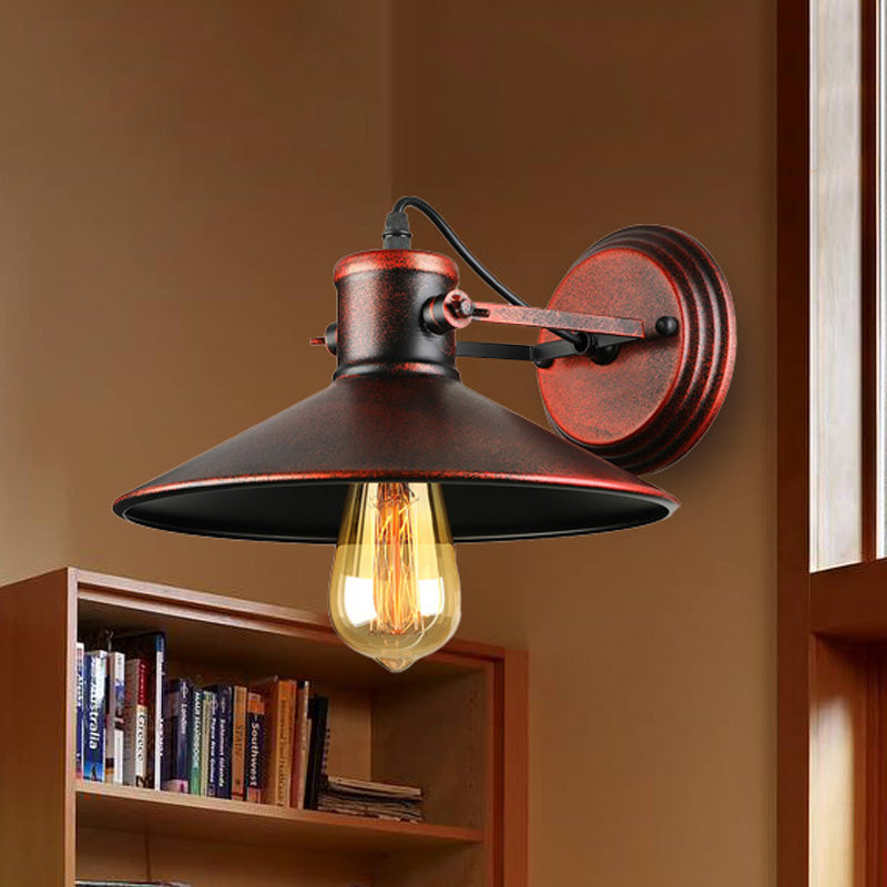 Sikunuo | Metallic Saucer Wall Light Antique Style 1-Bulb Hallway Wall Light Lamp in Black/Rust