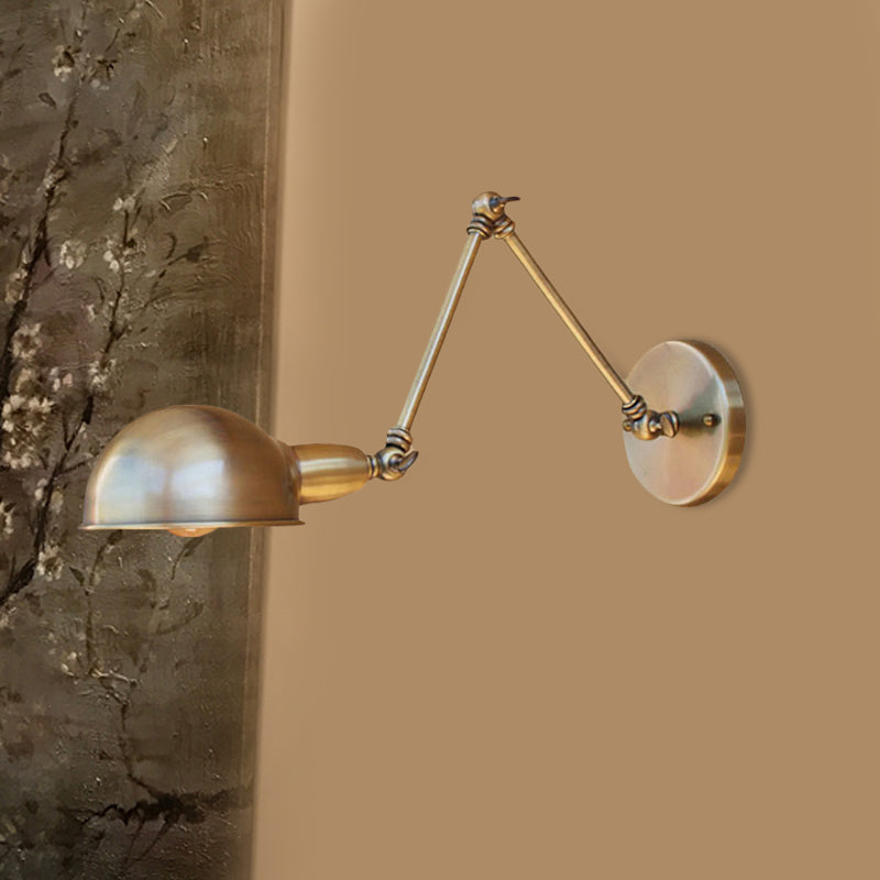 Sikunuo | Retro Dome Wall Lamp 1 Bulb Metal Wall Lighting with Swingarm in Brass/Chrome for Bathroom