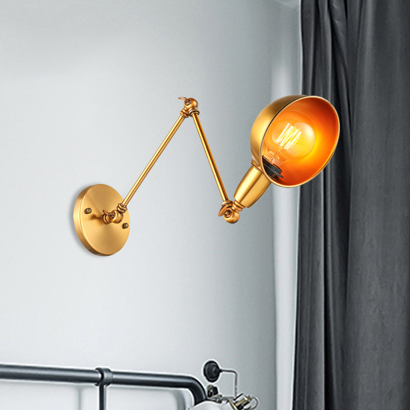 Sikunuo | Retro Dome Wall Lamp 1 Bulb Metal Wall Lighting with Swingarm in Brass/Chrome for Bathroom