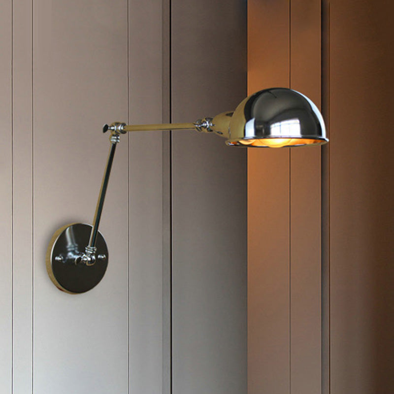Sikunuo | Retro Dome Wall Lamp 1 Bulb Metal Wall Lighting with Swingarm in Brass/Chrome for Bathroom