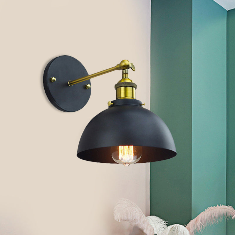 Sikunuo | 1 Head Wall Light with Dome Shade Metal Rotatable Wall Lamp in Brass Finish for Balcony