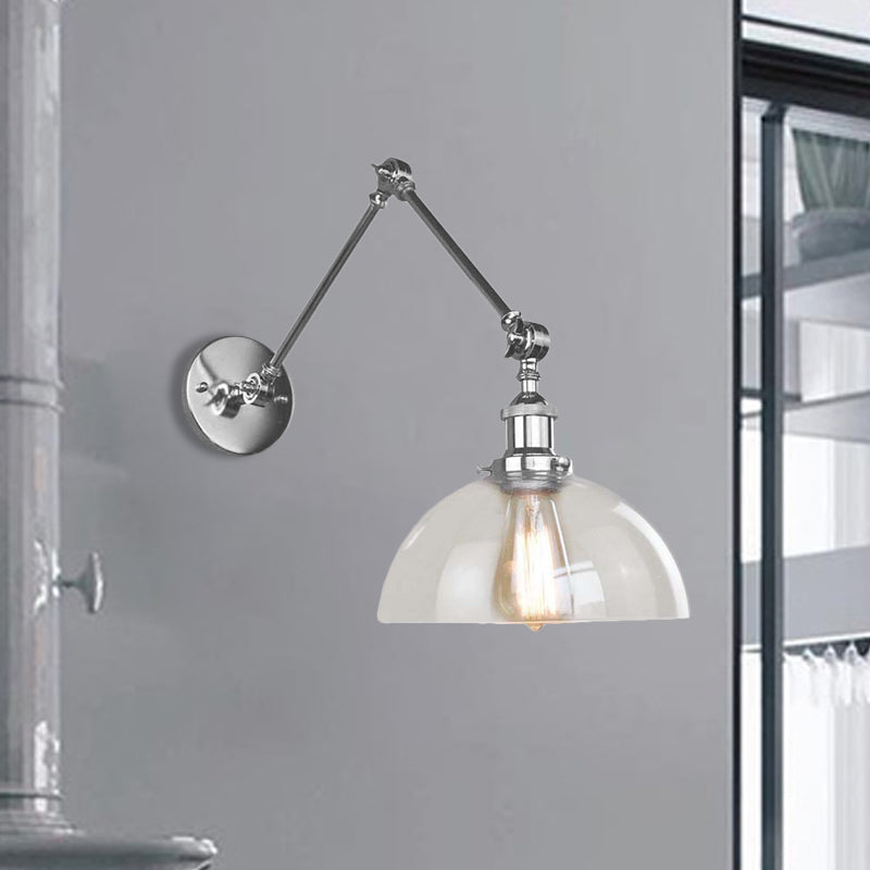 Sikunuo | Dome Clear Glass Wall Lamp Industrial Simple Bulb Dining Room Sconces Light in Chrome