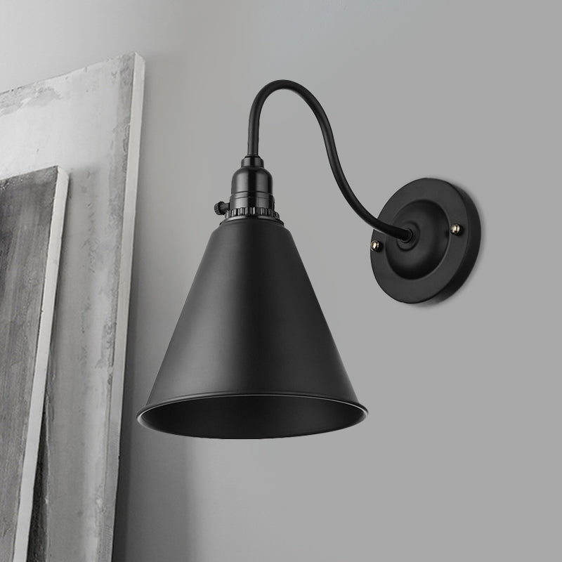 Sikunuo | 1 head gooseneck wall light with conical shade industrial black metal wall lamp for the dining room