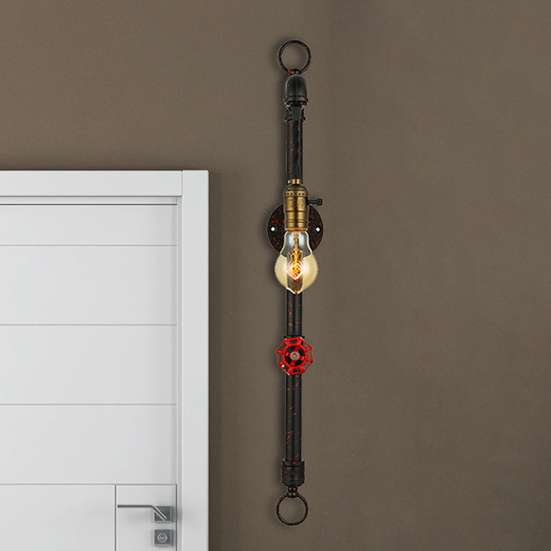 Sikunuo | Dark Rust Pipe Wall Light with Valve Vintage Stylish Metal 1 Light Living Room Wall Lamp