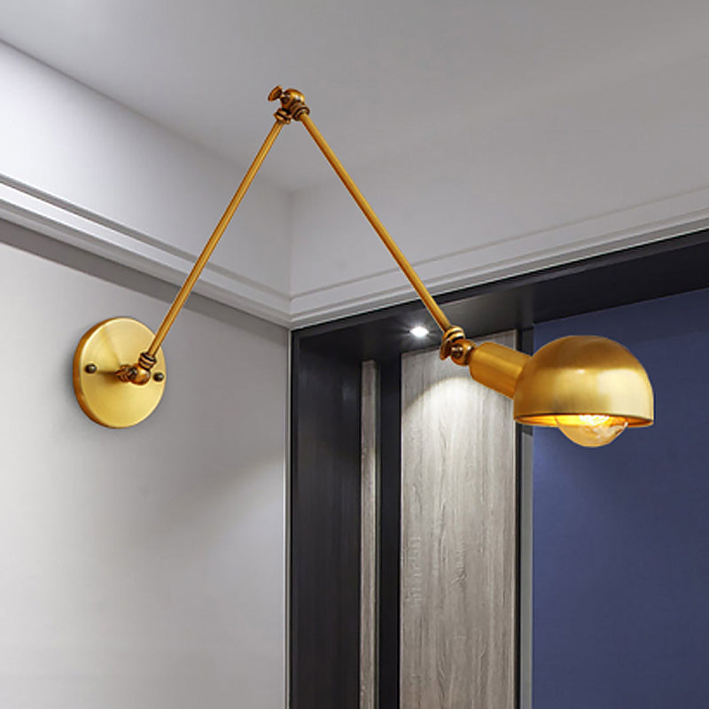 Sikunuo | 1 Bulb Reading Lamp Wall Retro Style Bowl Lamp Iron Adjustable Wall Lighting in Brass for the Study