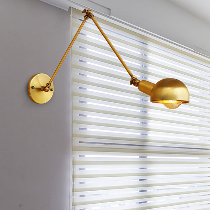 Sikunuo | 1 Bulb Reading Lamp Wall Retro Style Bowl Lamp Iron Adjustable Wall Lighting in Brass for the Study