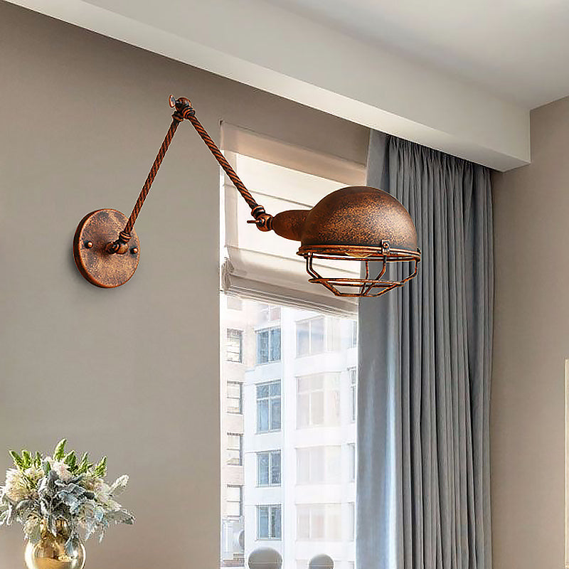 Sikunuo | 1 Bulb Pendant Light with Cage Shade Metal Antique Stylish Farmhouse Adjustable Wall Lamp in Rust