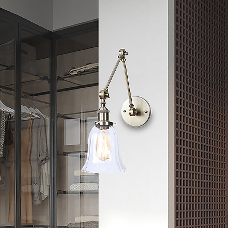 Sikunuo | Clear Textured Glass Flare Wall Sconce Antique 1 Light Study Room Lighting Fixture in Bronze