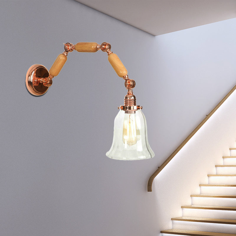 Sikunuo | 1 Light Flared Wall Recessed Light Antique Rose Gold Clear Glass Wall Lamp with Long Extendable Arm